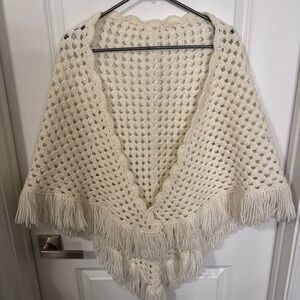 Crochet Fringe Cape in Cream - Women's Capelet